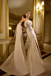 242M3311 Stretch Mikado One Shoulder Front Slit Trumpet Dress