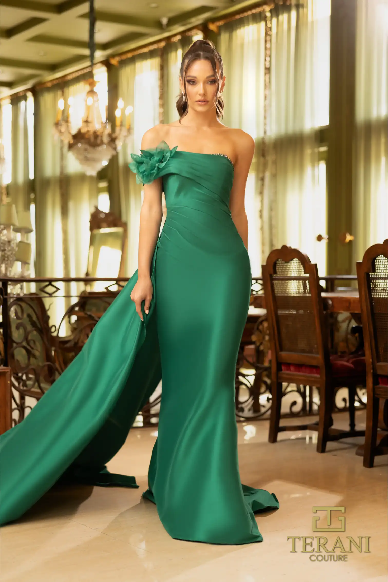 242M3314 Stretch Mikado One Shoulder Trumpet Dress