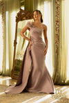 242M3314 Stretch Mikado One Shoulder Long Trumpet Dress