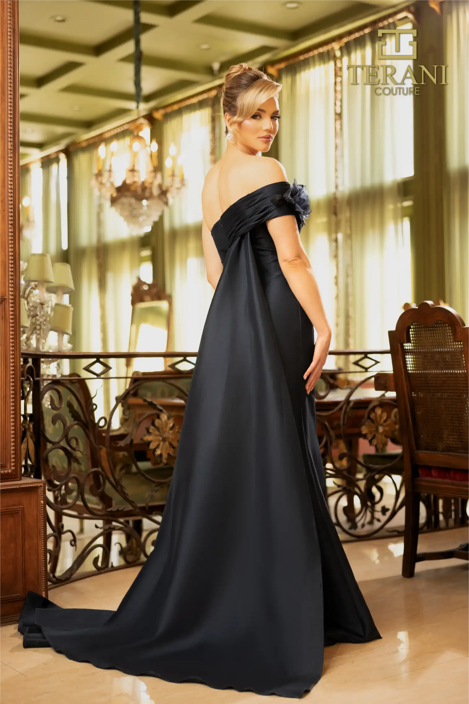Stretch Mikado Navy Trumpet Dress