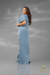 Plus Size 242M3338 Matte Satin Cap Sleeves Long Column Dress