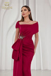 Plus Size 242M3338 Matte Satin Cap Sleeves Long Column Dress