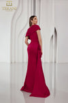 Plus Size 242M3338 Matte Satin Cap Sleeves Long Column Dress