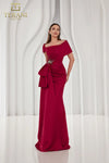 Plus Size 242M3338 Matte Satin Cap Sleeves Long Column Dress