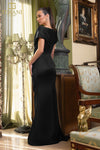 Plus Size 242M3338 Matte Satin Cap Sleeves Long Column Dress