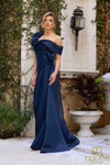 242M3342 Stretch Mikado Off-Shoulder Asymmetrical Slim Dress