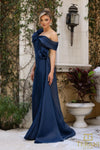 242M3342 Stretch Mikado Off-Shoulder Asymmetrical Slim Dress