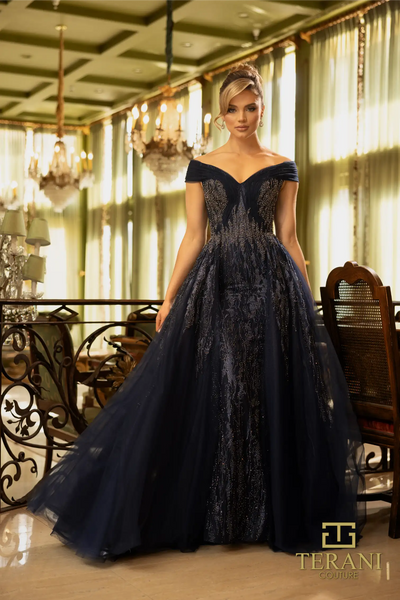 Sweetheart Off-Shoulder Navy Ballgown