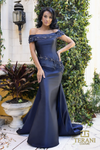Off-Shoulder Navy Trumpet Dress