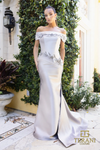 Off-Shoulder Silver Taupe Trumpet Dress