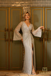 242m3360 V-Neck Bell Sleeves Long Sequin Dress