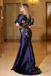 Printed Jacquard V-Neck Blue Dress