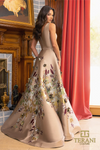 Printed Jacquard V-Neck Taupe Ballgown