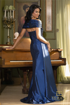 Taffeta Off-Shoulder Saphire Dress