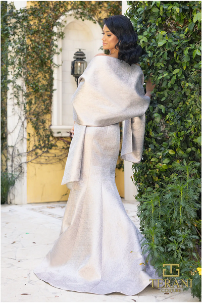 Taupe Jacquard Strapless Dress