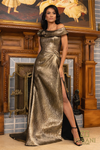 Bronze Cap Sleeves Front Slit Ballgown