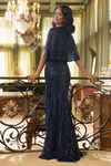 Navy Boat Neck Column Dress
