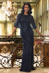 Sequins Boat Neck Navy Column Dress