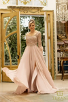 242M3390 Chiffon 3/4 Sleeves Scoop Long Ballgown Dress