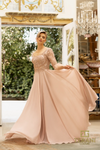 3/4 Sleeves Blush Scoop Ballgown