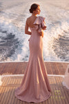 242E3117 Stretch Mikado One Shoulder Long Column Dress