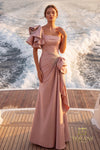 242E3117 Stretch Mikado One Shoulder Long Column Dress