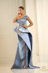 242E3142 Sleeveless Assyemtric Mikado Column Dress
