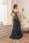 242GL3235 Tulle One Shoulder High Slit Long Slim Dress