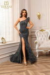 242GL3235 Tulle One Shoulder High Slit Long Slim Dress