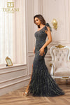 242GL3235 Tulle One Shoulder High Slit Long Slim Dress