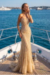 242GL3248 Tulle Halter Neckline Strapless Long Dress