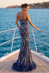 242GL3248 Tulle Halter Neckline Strapless Long Dress