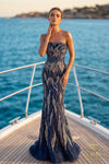 242GL3248 Tulle Halter Neckline Strapless Long Dress