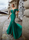 242M3313 Stretch Mikado Off-Shoulder Front Slit Trumpet Dress