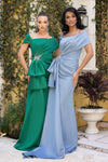Plus Size 242M3338 Matte Satin Cap Sleeves Long Column Dress