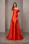 242M3342 Stretch Mikado Off-Shoulder Asymmetrical Slim Dress
