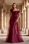 242M3342 Stretch Mikado Off-Shoulder Asymmetrical Slim Dress