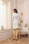 251C4157 Round Neck Full Sleeves Short A-Line Cocktail Dress