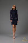 251C4157 Round Neck Full Sleeves Short A-Line Cocktail Dress