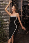 251C4165 Crepe Bodycon Side Slit Short Cocktail Dress