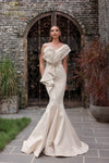 251E4201 Jacquard Asymmetrical Sleeveless Trumpet Dress