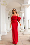 251E4204 Matte Satin Off-Shoulder Back Slit Sheath Dress
