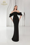 251E4204 Matte Satin Off-Shoulder Back Slit Sheath Dress