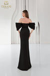 251E4204 Matte Satin Off-Shoulder Back Slit Sheath Dress