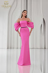 251E4204 Matte Satin Off-Shoulder Back Slit Sheath Dress