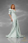 251E4205 Fit And Flare One Shoulder Emerald Long Evening Dress