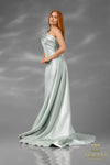 251E4205 Fit And Flare One Shoulder Emerald Long Evening Dress