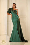 251E4205 Fit And Flare One Shoulder Emerald Long Evening Dress