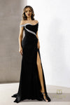 251E4220 Off Shoulder Matte Satin Column Evening Dress