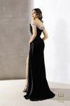 251E4220 Off Shoulder Matte Satin Column Evening Dress